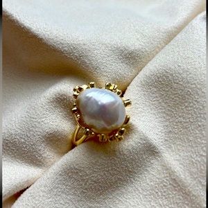 New genuine baroque adjustable gold plated ring